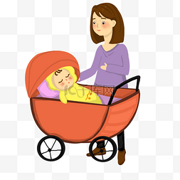 橘黄色的图片_母婴睡觉的婴儿插画