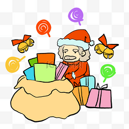 清新礼盒图片_圣诞节圣诞老人和礼物手绘插画