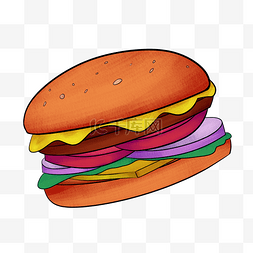 汉堡插画图片_加工食品汉堡插画手绘