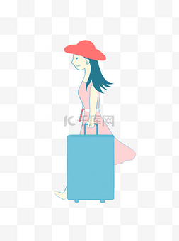 手绘拿着行李箱的女孩插画素材