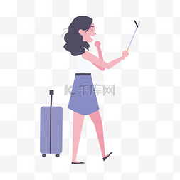 卡通的行李箱图片_矢量商务正在自拍的女人
