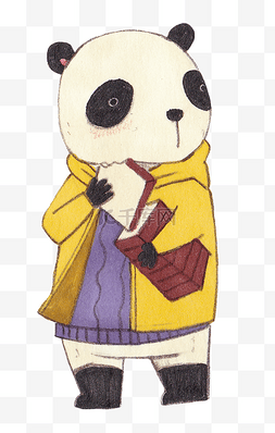 水彩吃面包的熊猫插画