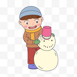 冬季冬日卡通手绘男生堆雪人