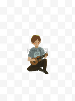 男孩弹吉他图片_彩绘弹吉他的少年人物设计