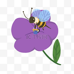 卡通小花蓝色图片_紫色的小花和蜜蜂