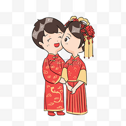 手绘插画婚礼图片_中式婚礼爱人夫妻亲吻