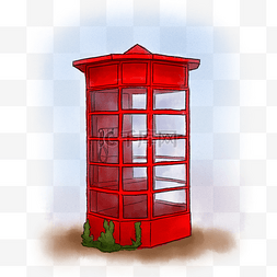 复古电话亭图片_手绘水彩红色复古电话亭