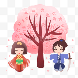 樱花树与和服娃娃