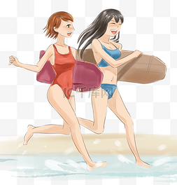 夏季美女冲浪插画