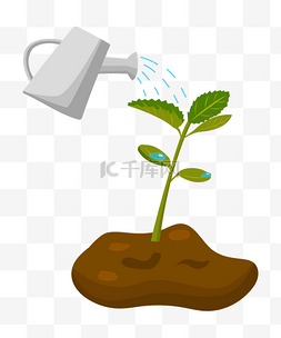 洒水图片_手绘发芽植物浇水插画
