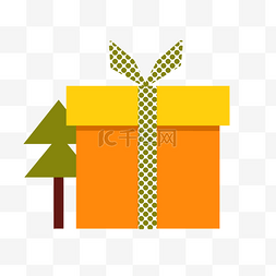 黄色的礼盒和圣诞树插画