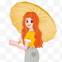红头发的人图片_时尚打伞女孩免抠图