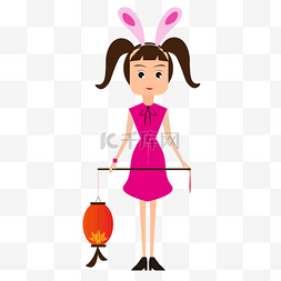 中秋节免抠图素材图片_卡通戴着兔子帽的女孩免抠图