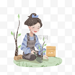 卡通种树图片_手绘植树节种树插画