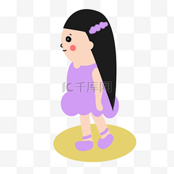 紫裙长发女孩手绘插画PSD