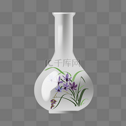 印紫色花朵的瓷瓶
