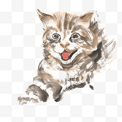 伸舌头的牛图片_伸舌头的小猫水墨画PNG免抠素材