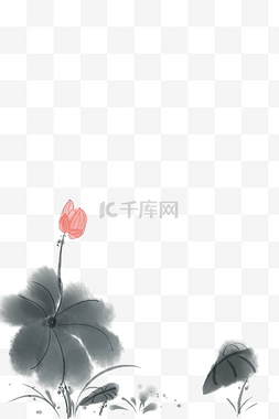 水墨小暑图片_水墨荷花边框插画