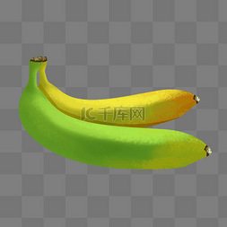 黄绿色手绘写实香蕉psd免抠图