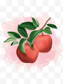 手绘树上新鲜水果苹果元素