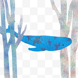枫叶水中图片_在树木中游动的鱼