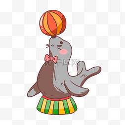 玩球的海豚图片_可爱的海豚表演插画