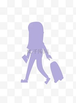 紫色简约旅行小女孩剪影元素