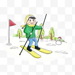 冬天冬季系列卡通手绘Q版滑雪