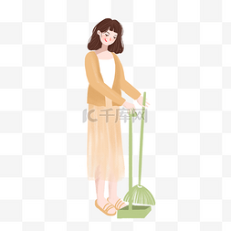 母亲节正在扫地的母亲免抠图