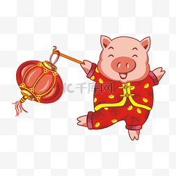 红色中国风福图片_猪猪3卡通新年红色系PNG
