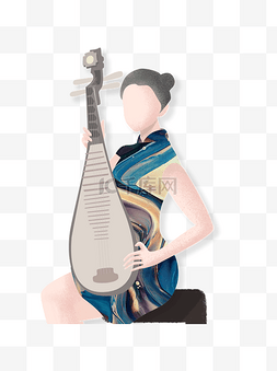 弹琵琶的旗袍少女手绘人物设计
