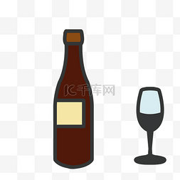 卡通手绘酒瓶与酒杯