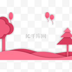 粉色气球树木剪纸边框