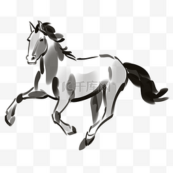 奔跑的马卡通图片_黑色水墨奔跑的马