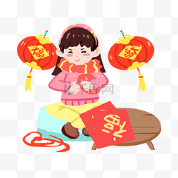春节传统插画图片_春节传统习俗剪窗花手绘插画