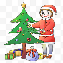 手绘圣诞节礼物树插画