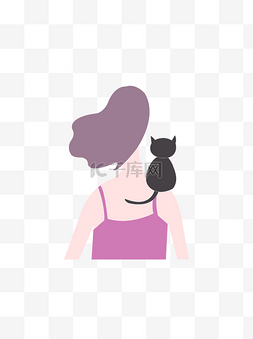 紫色的猫卡通图片_穿紫色吊带裙肩上卧猫的卡通女子