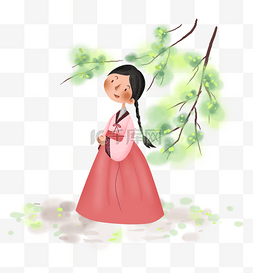 春天赏春的朝鲜族少女