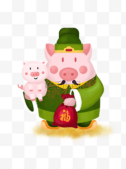 猪可爱动物图片_2019猪年春节新年喜庆手绘福禄寿