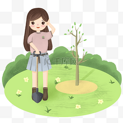 植树节种树的小女孩