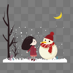 小女孩与图片_矢量圣诞节雪中女孩与雪人