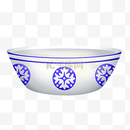 中国风器皿图片_印蓝色花纹陶瓷碗插画