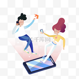 发型创意图片_彩色创意通话男女元素