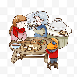 卡通人物吃饺子图片_手绘卡通立冬吃饺子