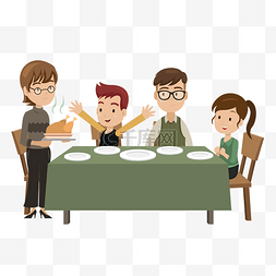 家庭吃饭卡通图片_吃饭的一家人矢量素材