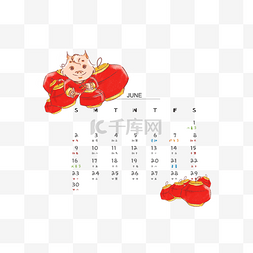 手绘猪年日历图片_手绘风2019猪年日历