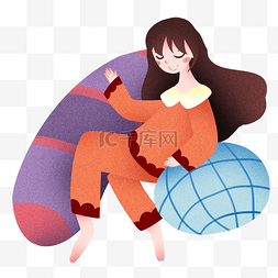 睡觉的枕头图片_世界睡眠日睡觉的女孩插画