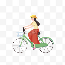 卡通女孩出行图片_春天女孩骑自行车出行