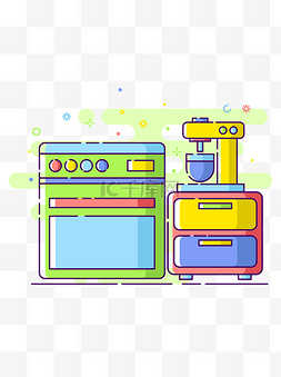 MBE风格卡通可爱商用矢量烤箱咖啡