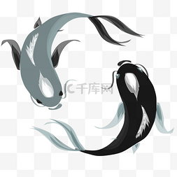 灰色条素材图片_水彩风格手绘锦鲤阴阳鱼